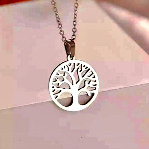 Polished Stainless Steel Tree of Life Pendant Necklace - Picture 1 of 7